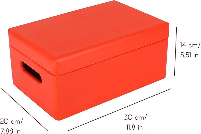 Large Red Wooden Box Storage with Hinged Lid | 11.8 x 7.87 x 5.51 inches (+-0.5) | with Handles | Gift Box for Tool Dog Toy Shoes Clothes Kitchen Storage | Wood Keepsake Chest