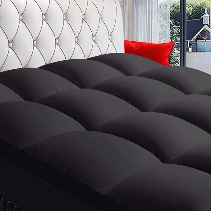 COONP California King Mattress Topper, Extra Thick Pillowtop, Cooling Plush Mattress Pad Cover Bed Topper Protector with 8-21 Inch Deep Pocket (Black, California King)