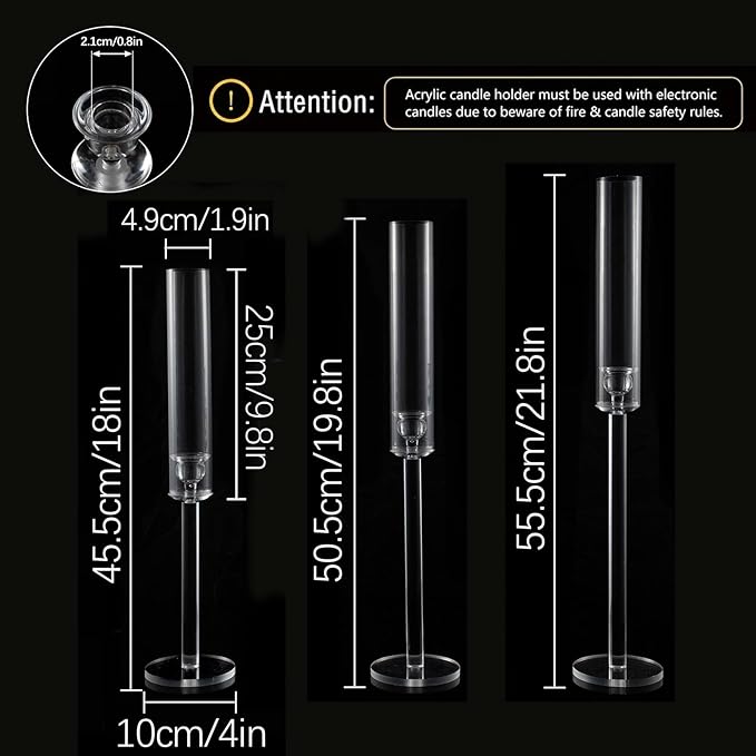 Vincidern 24pcs Taper Candle Holder Acrylic Candlestick Holder Clear Set for Table Centerpiece, Long Candle Stick Candle Stand Cylinder Shade for Halloween, Christmas Wedding Party Dining Room Decor