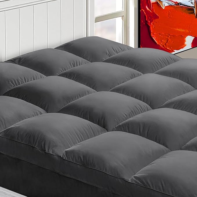 Mattress Topper California King Extra Thick Mattress Pad Cover, Plush Pillow Top, Deep Elastic Pocket, Grey