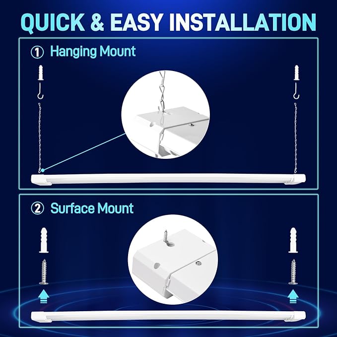 hykolity 1 Pack 4FT Linkable LED Shop Light for Garage, 6500lm, 4FT 60W Utility Light Fixture, 5000K Daylight LED Workbench Light with Plug, Hanging or Surface Mount, White - ETL
