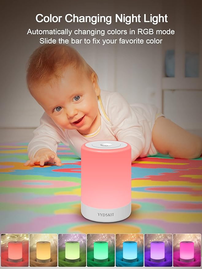 Baby Night Light, Nursery Night Lamp for Breastfeeding, Portable Nightlight for Kids Toddlers Bedroom, Warm & Soft Bedside Lamp, Touch Control, Rechargeable, Lasting Up to 100Hours