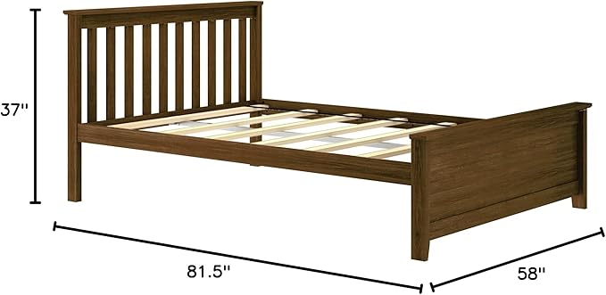 Max & Lily Full Size Bed Frame with Slatted Headboard, Solid Wood Platform Bed for Kids, No Box Spring Needed, Easy Assembly, Walnut