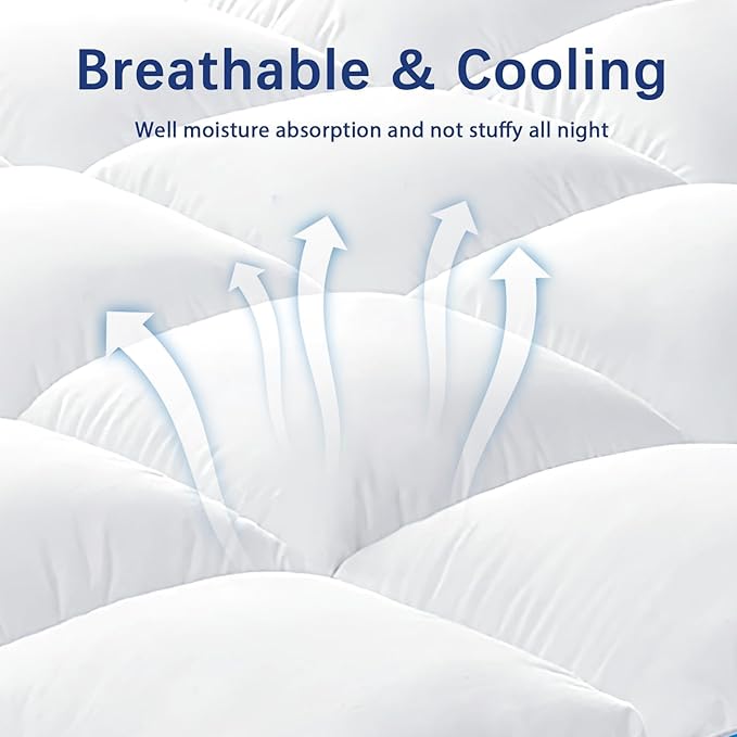 CYMULA Short Queen Mattress Topper Waterproof, Cooling Topper for Mattress, Thick Mattress Pad Cover Pillow Top Mattress Topper, Plush Down Alternative Fill Mattress Protector
