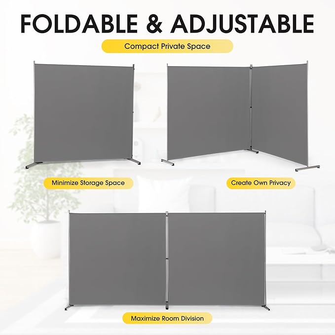 Rantila Indoor Room Divider, Portable Office Divider, Room Divider Wall Screen 2 Large Panel, Folding Partition Privacy Screen Walls Dividers for Room Separator 142" W x 71" H,Gray
