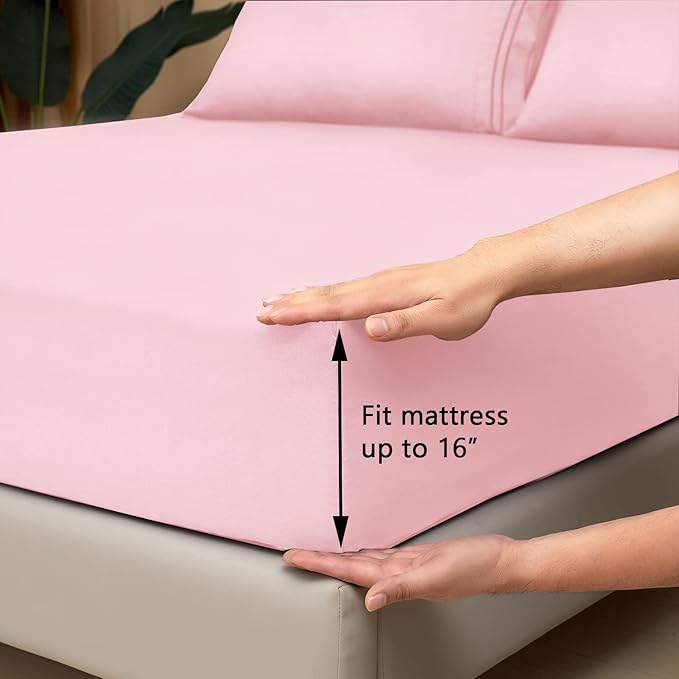 Mejoroom Full Size Sheet Set - Soft Microfiber Bed Sheets - Deep Pocket Fitted Sheet, Breathable, Wrinkle & Fade Resistant - 4 Piece (Full, Blush Pink)