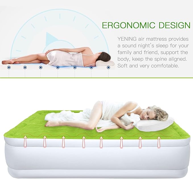 YENING Queen Size Air Mattress with Built in Pump Raised Inflatable Bed Heavy Duty Blow up Matressith Airbed 18 Inch Tall