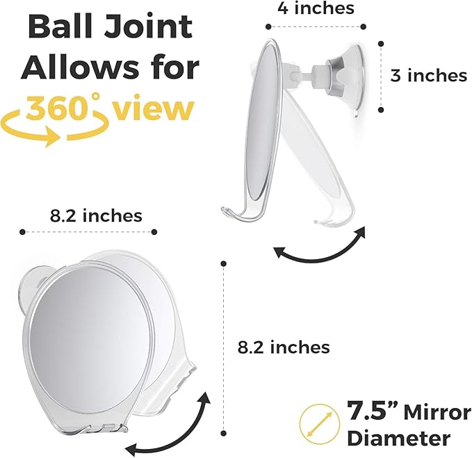 HONEYBULL Fogless Shower Mirror with Suction Mount & Swivel – Anti-Fog Acrylic Bathroom Mirror for Shaving – Built-in Razor Holder, Easy Install, Home Shower Accessory (Extra-Large)