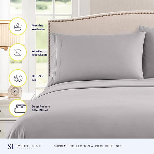 1800 Thread Count Sheet Set – Soft Egyptian Quality Brushed Microfiber Sheets – Luxury Bedding Set with Flat Sheet, Fitted Sheet, 2 Pillow Cases