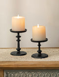 NUPTIO Pillar Candle Holder Black: Solid Cast Iron Candle Stand for 3 Inch Pillars - Vintage Sturdy Metal Candleholder for Halloween Christmas Fireplace Mantle Decor