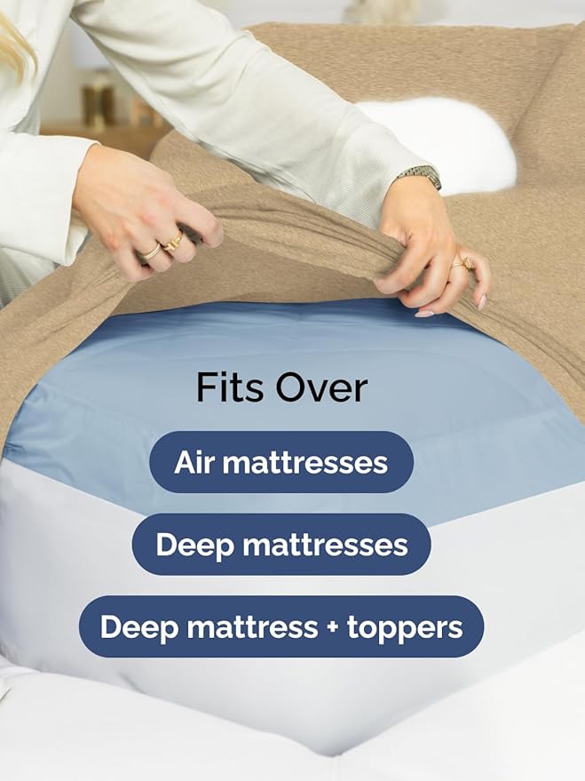 Extra Deep Split King Sheet Set - 7 Piece Breathable & Cooling Sheets - Hotel Luxury Bed Sheets Set - Easy Fit - Soft, Wrinkle Free & Comfy Sheets Set - Heathered Tan Sheet Set w/Extra Deep Pockets