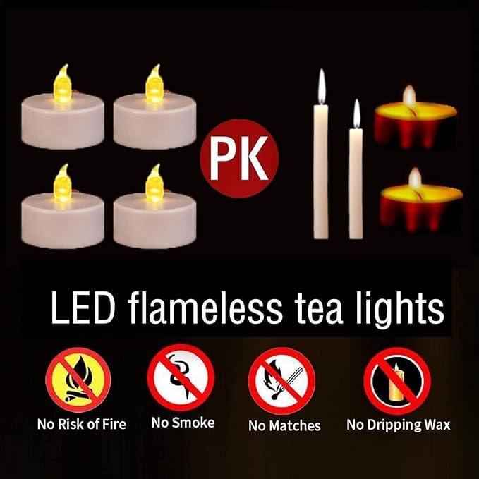 Battery Operated Tea Light Candles:200 Pack Flameless LED Realistic Flickering Candles 200+ Hours Electric Fake Candle in Warm Yellow Ideal for Party, Wedding, Birthday, Gifts and Home Decoration
