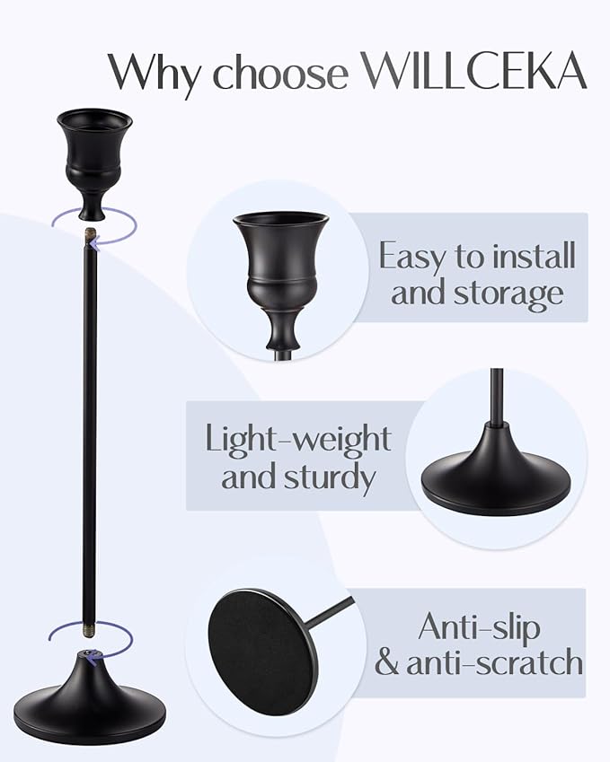 Black Candlestick Holders, Taper Candle Holders, Set of 3 Matte Black Candle Holder Set, Vintage Table Centerpiece for Wedding Christmas Holiday