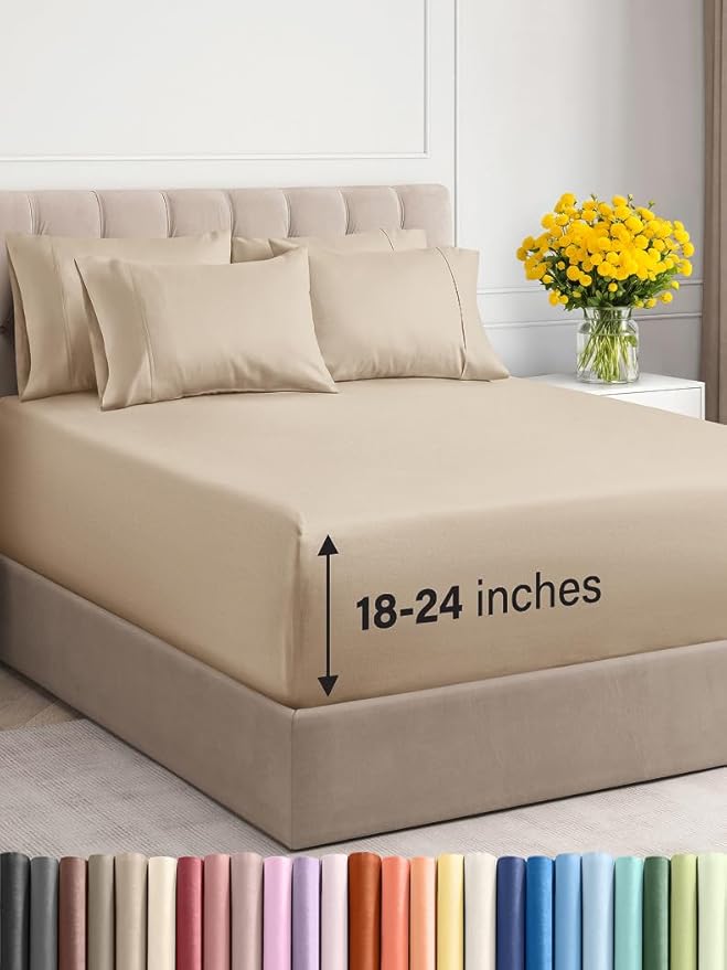 Extra Deep King Sheet Set - 6 Piece Breathable and Cooling Sheets - Hotel Luxury Bed Sheets Set - Easy & Secure Fit - Soft, Wrinkle Free and Comfy Sheets Set - Cream Sheet Set with Extra Deep Pockets