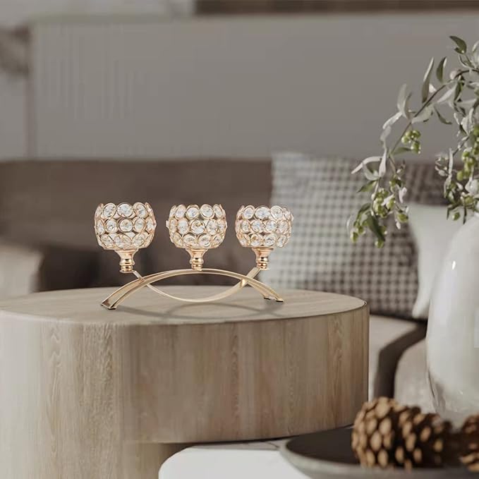 VINCIGANT Gold Candle Holders for Table Centerpiece, 3 Arms Metal Candelabra Candlestick Holders for Home Decor, Wedding, Dinning, Party, Anniversary,Christmas Halloween Decorations