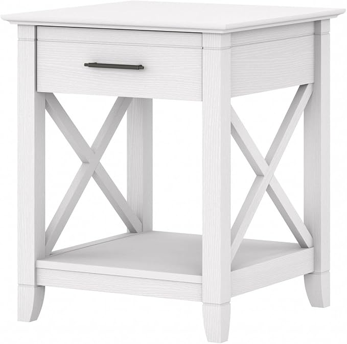 Bush Home End Table with Drawer, Nightstand with Storage, Living Room and Bedroom Furniture, Key West Collection, Pure White Oak