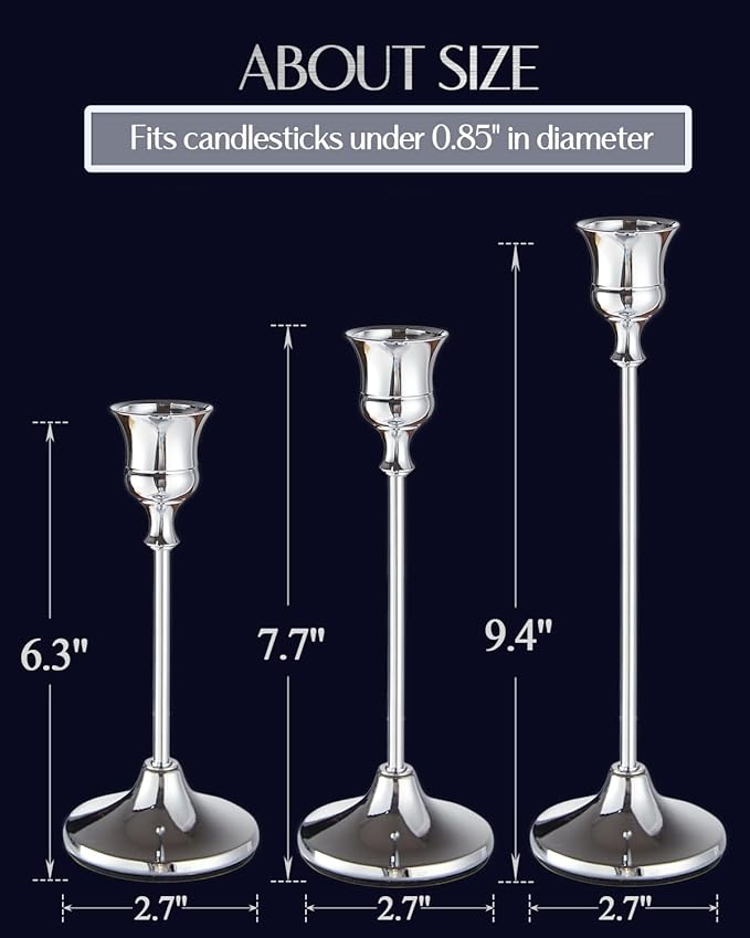 Candlestick Holders Taper Candle Holders, Set of 3 Silver Candle Holder Set, Vintage Table Centerpiece for Wedding Christmas Holiday