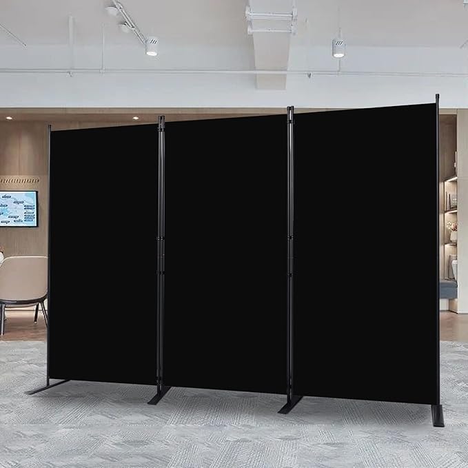Room Divider, 3 Panel Folding Privacy Screens with Wider Support Feet, 6 Ft Portable Room Partition for Room Separator, 102" W X 71" H, Black