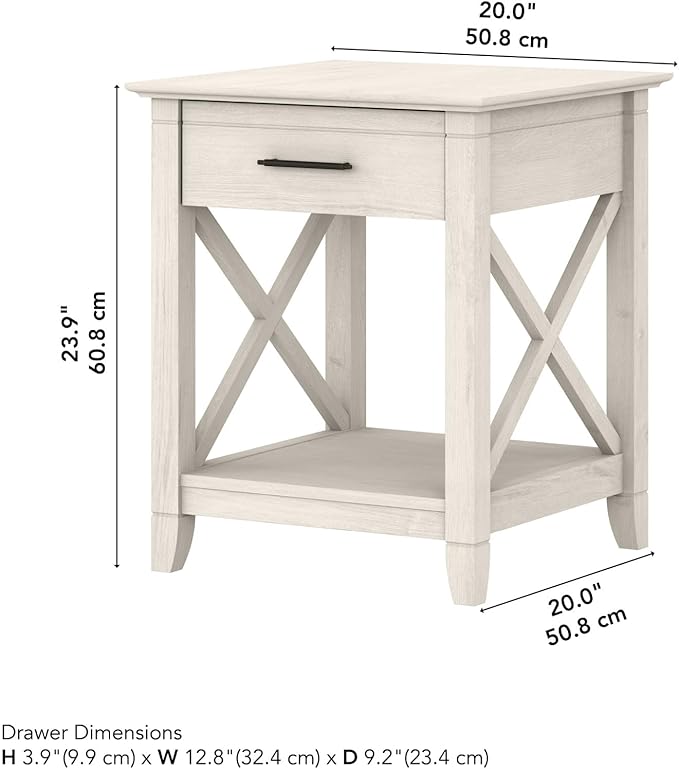 Bush Home End Table with Drawer, Nightstand with Storage, Living Room and Bedroom Furniture, Key West Collection, Linen White Oak