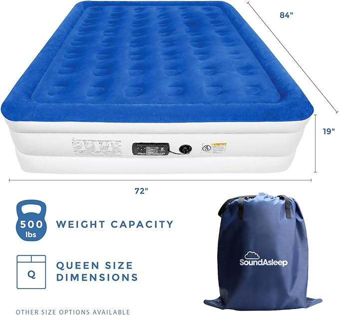 SoundAsleep Products Dream Series Luxury Air Mattress, ComfortCoil Technology, Built-in High Capacity Pump for Home, Camping- Double Height, Adjustable, Inflatable Blow Up, Portable (King Size)