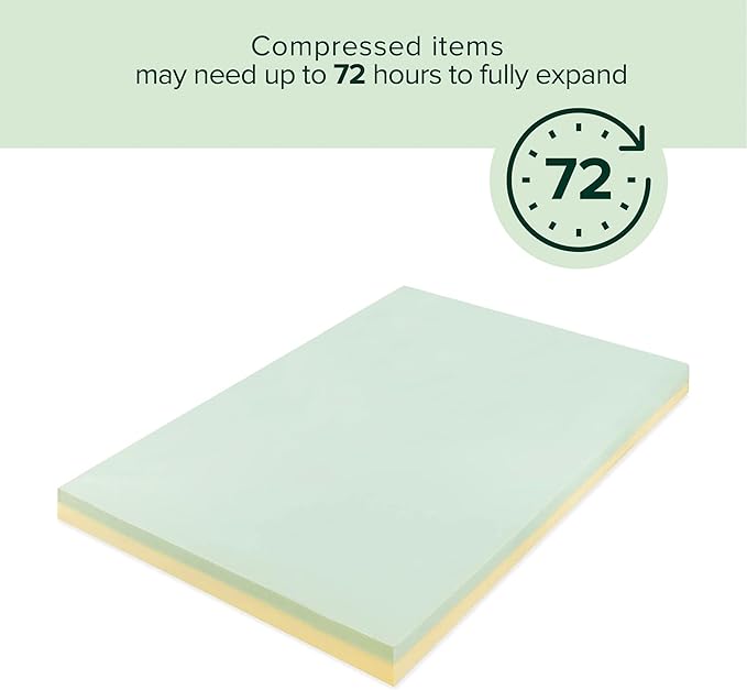 ZINUS 3 Inch Green Tea Memory Foam Mattress Topper, Pressure-Relieving Layers, CertiPUR-US Certified, Twin
