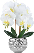 Large Orchids Artificial Flowers, 17'' White Faux Orchids with Gold Pot for Living Room Decor, White Faux Orchid Plant for Bathroom Kitchen Home Indoor Hotel Decor (Large Silver)