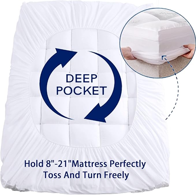 Mattress Topper RV King Size, Cooling Extra Thick Breathable Viscose Made from Bamboo Mattress pad, Soft Quilted Fitted Mattress Cover with 1000 GSM Down Alternative Fill (8-21”Deep Pocket) 72x80 in