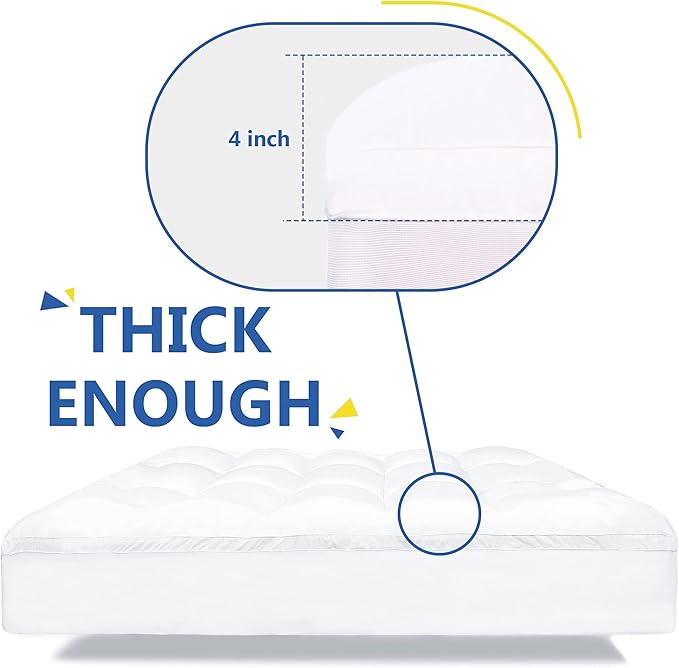 Aemicion Extra Thick Mattress Topper King, 4 Inch Extra Soft Mattress Pad Cover, Pillow Top Matress Topper with with 18" Deep Pocket 76" x 80"