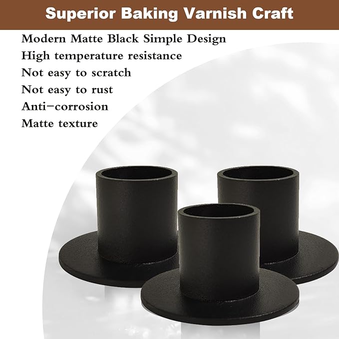 Gute Taper Candle Holder, Candle Holders for Pillar Candles, Matte Black Candlestick Holder Centerpieces for Home Decoration, Wedding Anniversary, Party, Housewarming Gifts,Set of 4,Round