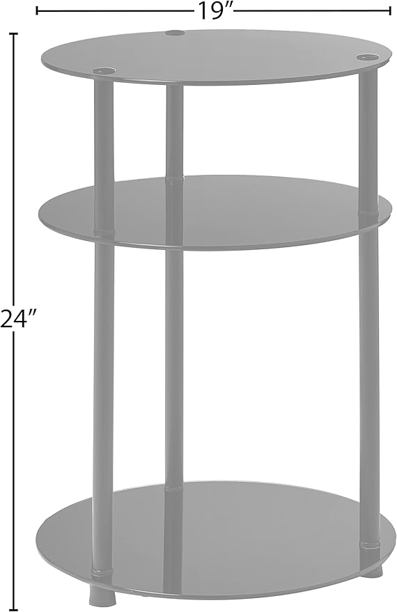 Convenience Concepts Designs2Go Midnight Classic 3-Tier Round Glass Side Table, Black Glass, 15.75 in x 15.75 in x 24.5 in
