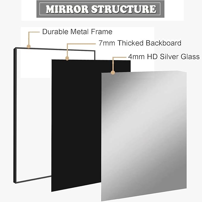 Bathroom Mirror 30x36 Inch, Black Frame Mirror 30"x36", Rectangle Wall Mounted Mirror, Metal Framed Vanity Mirror for Wall 30 by 36, Modern Mirror Hangs Horizontal Or Vertical