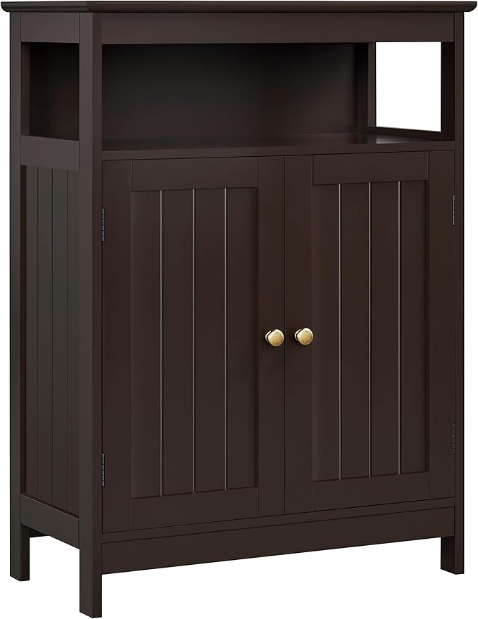 Yaheetech Bathroom Floor Storage Cabinet, Wooden Free Standing Storage Organizer with 2 Doors & Adjustable Shelf for Living Room, Hallway, Espresso