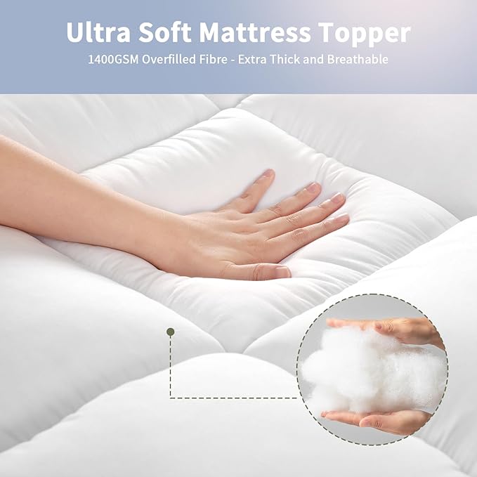 Extra Thick Fitted Mattress Topper - California King Size | Soft & Cooling Pillow Top Mattress Pad & Protector | Bed Topper for Back Pain, Straps Stretch 6" to 22" Deep