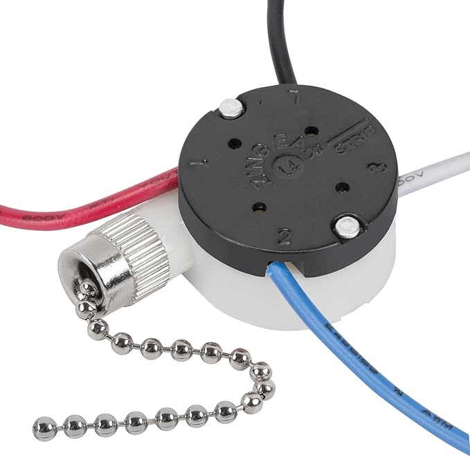 Ceiling Fan Switch Zing Ear ZE-208s E89885 3 Speed 4 Wire Pull Chain Switch Fan Light Switch Replacement Part with 4 Pre-Installed Wires(Nickel Chain)