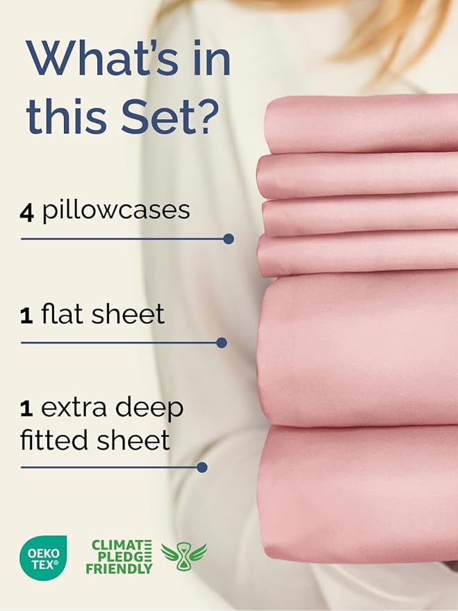 Extra Deep Cal King Sheet Set - 6 Piece Breathable and Cooling Sheets - Hotel Luxury Bed Sheets Set - Easy Fit - Soft, Wrinkle Free and Comfy Sheets Set - Baby Pink Sheet Set with Extra Deep Pockets
