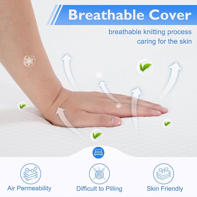 BestMassage | 8 Inch Twin XL Mattress | Gel Memory Foam | Medium Firm Feel | White | Bed in a Box, CertiPUR-US Certified | Pressure Relief, Cooling Ventilated Foam | Breathable Knit Cover