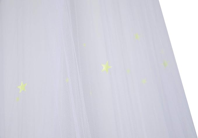 BCBYou Mosquito Net Canopy with Glow in Dark Stars for Baby, Kids, and Adults - Cover The Crib, Kids Bed, Full Size Bed (White)
