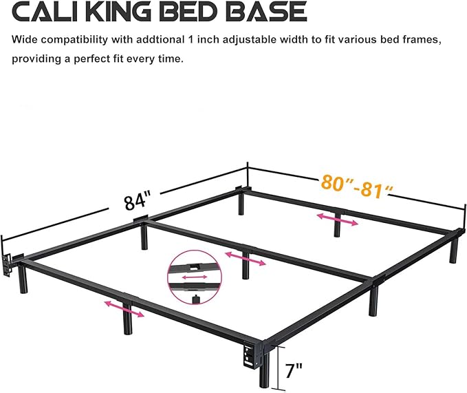 California King Size Bed Frame, 7 Inch Metal Basics Bed Frame,Low Profile Base for Box Spring, 9-Leg Support, Noise-Free, Easy Assembly, Black