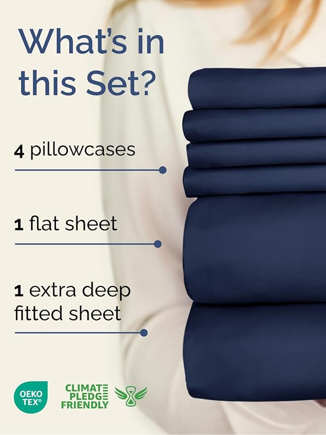 Extra Deep Cal King Sheet Set - 6 Piece Breathable and Cooling Sheets - Hotel Luxury Bed Sheets Set - Easy Fit - Soft, Wrinkle Free and Comfy Sheets Set - Navy Blue Sheet Set with Extra Deep Pockets