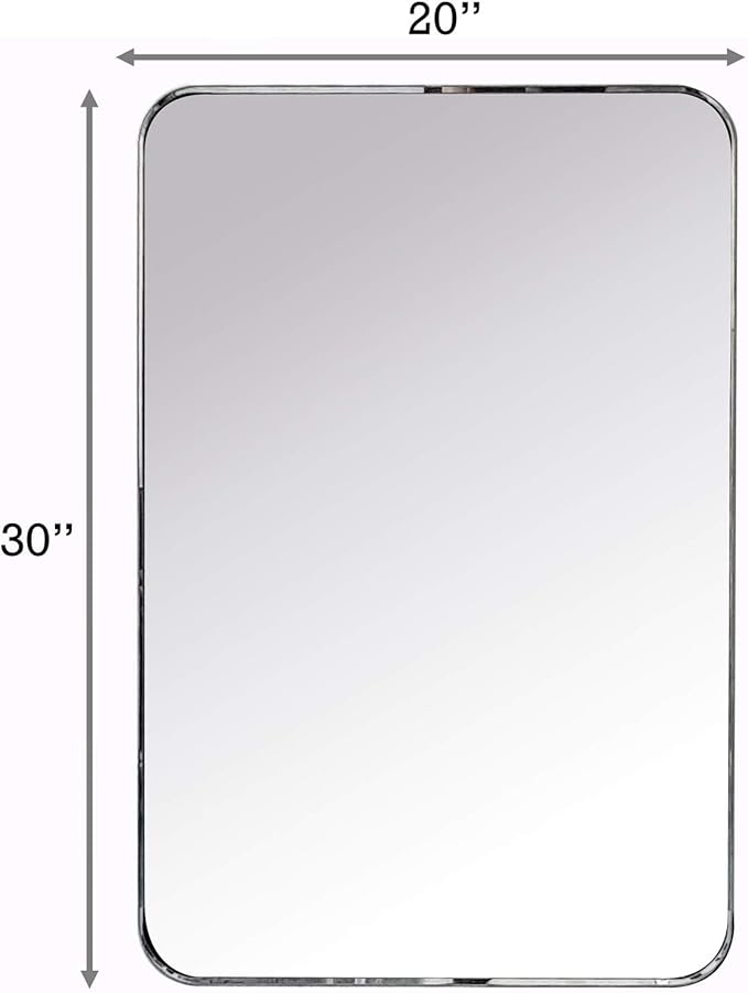 TEHOME 20x30 inch Chrome Metal Framed Bathroom Mirror for Wall in Stainless Steel Chrome Rounded Rectangular Bathroom Vanity Mirrors Wall Mounted…
