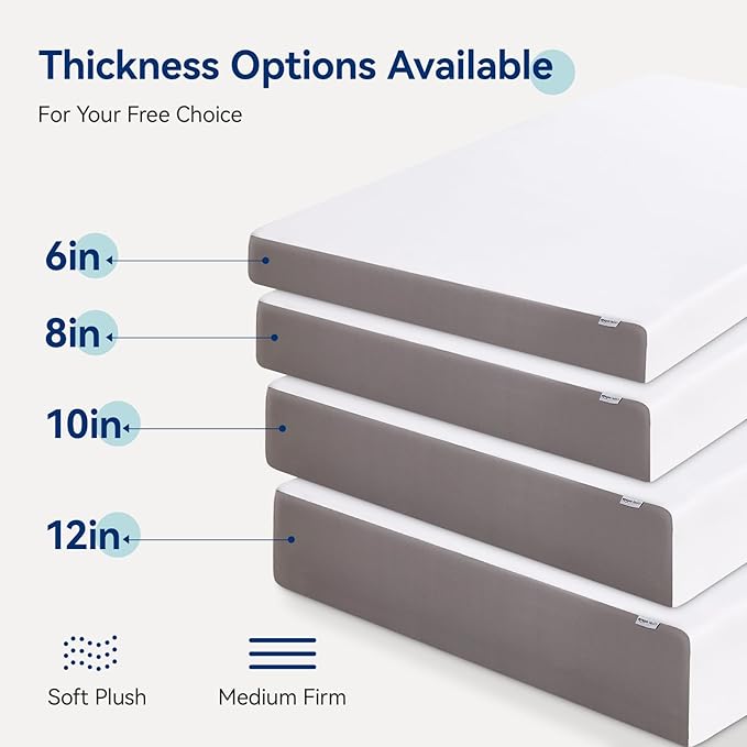 Amazon Basics Memory Foam Mattress, Soft Plush Feel, 10 Inch, Twin, White/Grey