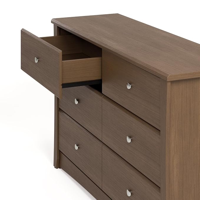Storkcraft Crescent 6-Drawer Dresser (Hazelnut) – GREENGUARD Gold Certified, Brown Dresser for Bedroom, Kids & Nursery Storage Chest, Safety Interlocking Drawers, Pre-Installed Tracks, Kids Chest