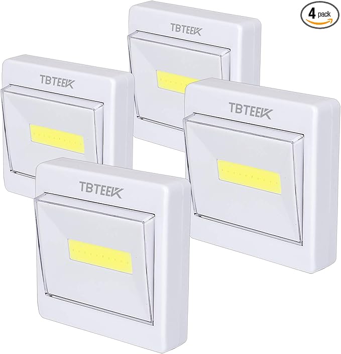 TBTeek Closet Light, Super Bright, Battery Operated, Stick Anywhere, 200 LM Cob Led Lamp, Light Switch Nightlight, Tap Lights for Closet, Shed, Attic, Emergency (4 Pack)