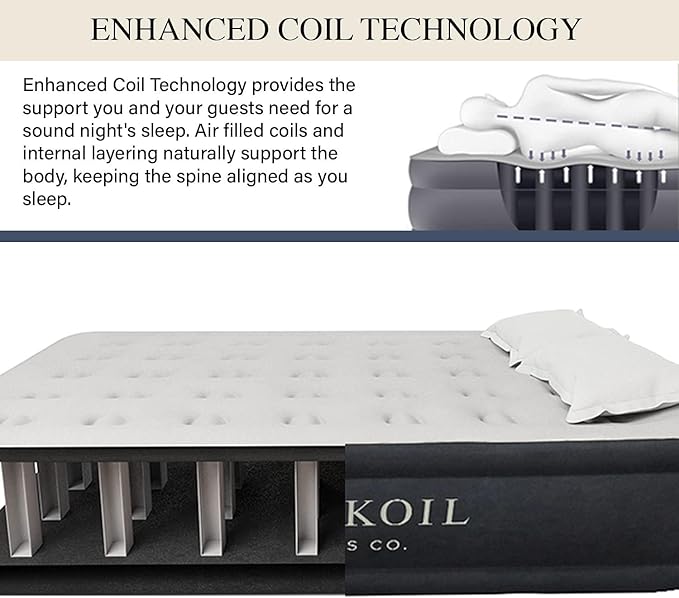 King Koil Luxury Full Size Plush Pillow Top Air Mattress with Built-in High-Speed Pump for Home, Camping & Guests 20" Inflatable Double High Blow Up Airbed, Durable, Waterproof