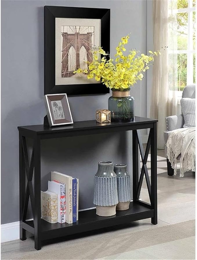 Convenience Concepts Oxford Console Table 39.5" - Sofa Table with Storage Shelf, Transitional Entryway Hall Table for Living Room and Bedroom, Display Foyer Table, Black