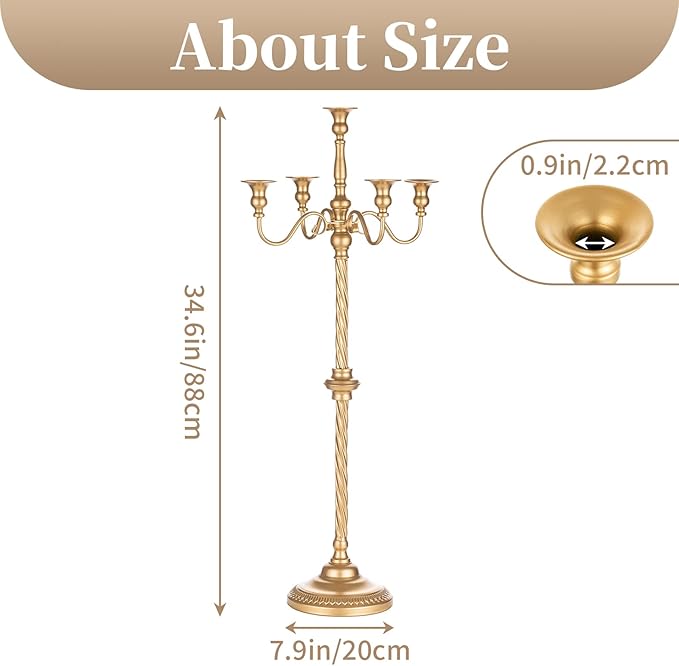 Sziqiqi Floor Candlestick Holder Gold Candelabra - 35inch Tall Candlestick Holders for Taper Candles Candle Sticks Holder Decor for Wedding Table Centerpiece Anniversary Ceremony 2pcs