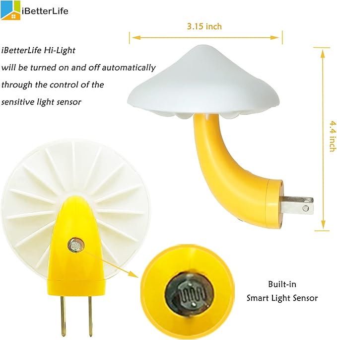iBetterLife Sensor LED Mushroom Night Light Plug-in Wall Dream Bed Room Nightlight for Adults Kids Cute Mushroom Lamp Cottagecore Decor for Bedroom, Bathroom, Stairs, Hallway Corridor, Warm White