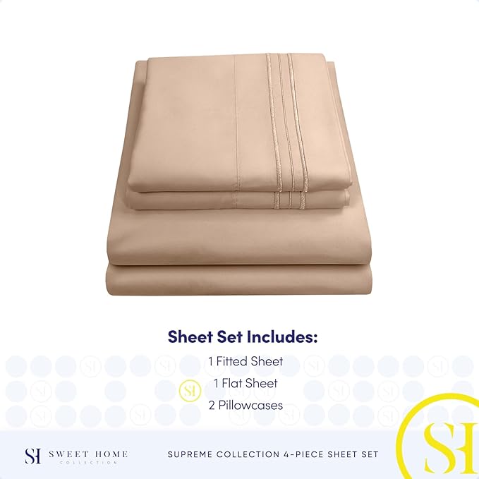 California King Sheet Sets - Breathable Luxury Sheets with Full Elastic & Secure Corner Straps Built In - 1800 Supreme Collection Cal King Deep Pocket Bedding Set, Sheet Set, California King, Taupe