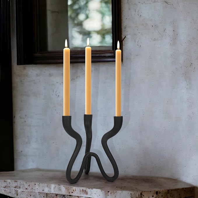 Triple Candle Holder Candelabra - Cast Iron Metal Taper Candlestick Stand with Matte Black Finish - Elegant Wedding Centerpiece for Home, Dining, Event Decor