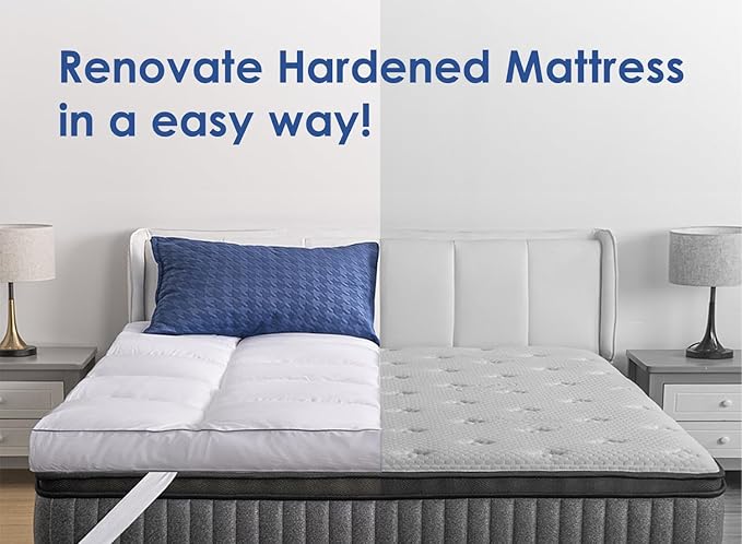 Marine Moon Mattress Topper Full Cooling Plush Pillow Top Mattress Pad Feather Bed Topper, Extra Thick Hotel Quality Down Alternative Pillow Topper Full for Back Pain, Soft Bed Toppers